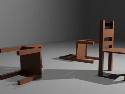 Three Wooden Chairs Standing  Fallen 3D Render 3D model