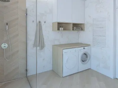 Cozy shower room with marble tiles 3D model