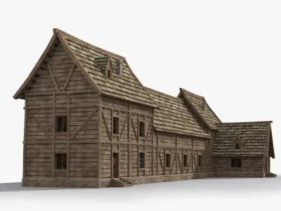 Medieval house x7 Low-poly 3D model