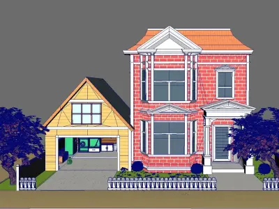 Cartoon house vs gara 3D model Low-poly 3D model