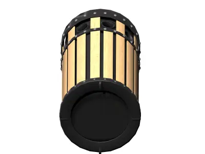 Wooden circular cage type trash can with metal feet Low-poly 3D model