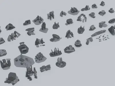 Low Poly Rock and Stones 44 models Low-poly 3D model