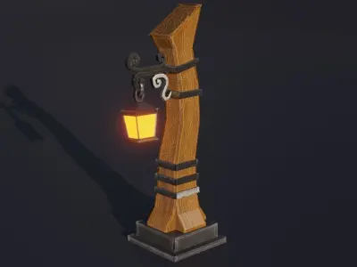 Stylized medieval street lamp Low-poly 3D model