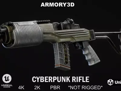 CYBERPUNK RIFLE PBR LOW POLY Low-poly 3D model