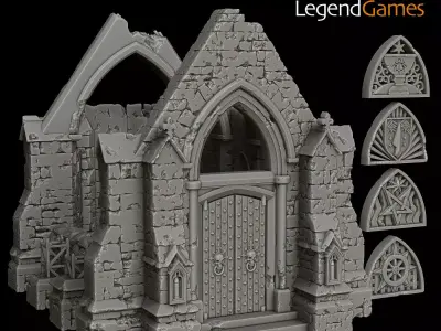 LegendGames Ruined Gothic Chapel Trench Crusade Terrain 3D print model