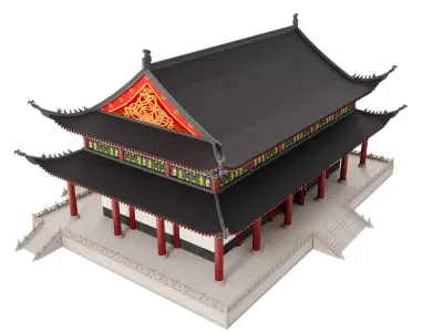 Japanese Temple Hall 3D model