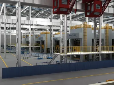 Factory Interior Scene and Equipment 3D model