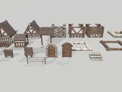 Modular Medieval House Low-poly 3D model purchase