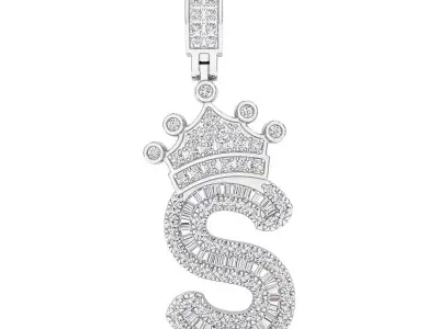 Crown Initial  S  Letter Pendant 3D print model