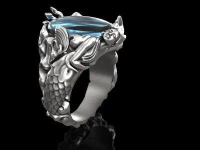 Poseidon and Mermaid ring 3D print model