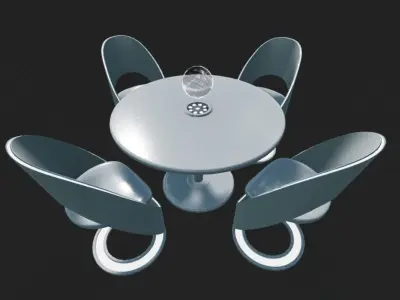 Futuristic Dining Table Set Low-poly 3D model