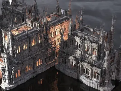 Horror Winter themed medieval mansion 3D model