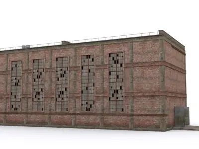 Hangar brick building Low-poly 3D model
