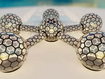 6 walkway connected glass hexagon sci fi spherical domes  3D model