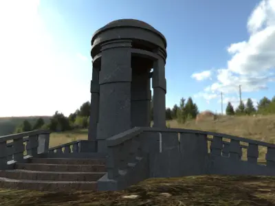 Gazebo lighthouse in middle of field Low-poly 3D model