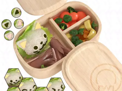 Bento box Cat Onigiri Chamfer Edge 3D model