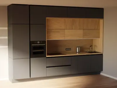 DarkKitchen kitchen with cabinets and wooden floor 3D model