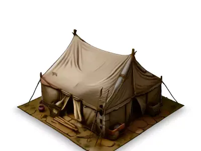 LowPoly Canvas Tent with Accessories Low-poly 3D model