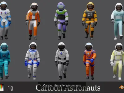 Cartoon characters astronauts and Mars Station 3D Model Pack
