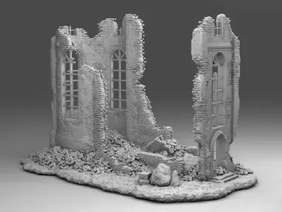 Walls of a ruined church 3D print model