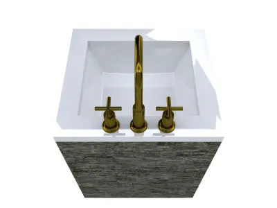Vanity-005B bathroom vanity with two drawers and gold faucet 3D model