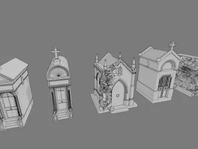 Cemetery Mausoleums Collection 3D Model Pack