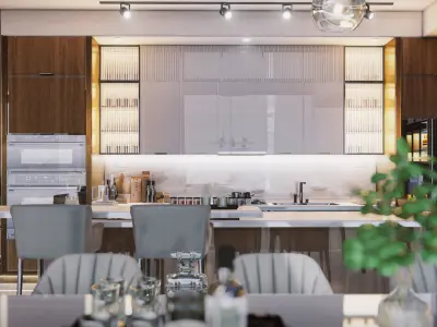 Hill House Interior Scene Kitchen Living Room Modern Design Free 3D model