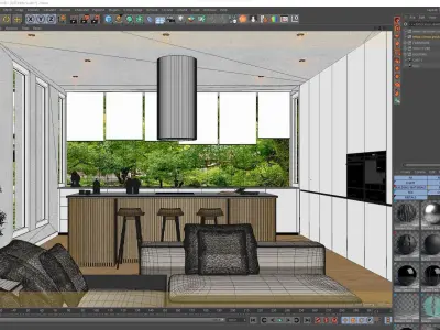 Corona - C4D Scene files - Modern Kitchen Interior 3D model buy