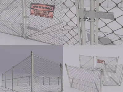 Chain link metal fence  Low-poly 3D model