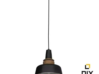 Wood and Black Metal Ceiling Light 3D model