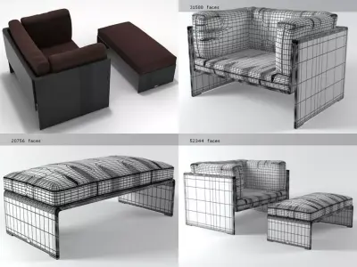 Slim Line Lounge Chair and Footstool 3D model