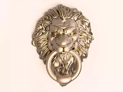 Lion door knocker 3D model gold 3D print model