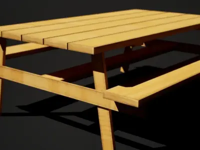 Wooden outdoor table with benches Free low-poly 3D model