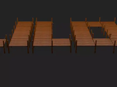 Wooden Dock and  Bridge Modular Pack Low-poly 3D model