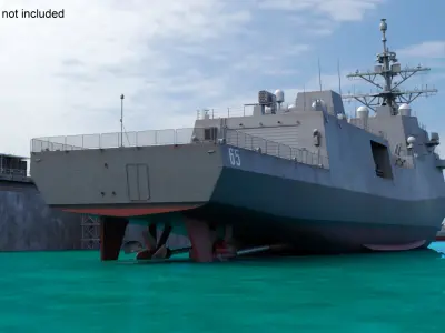  Concrete Naval Dry Dock with Warship Grey 