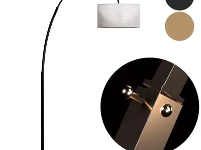  Overarching Linen Shade Floor Lamp Low-poly 3D model