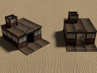 Modular Wooden Desert Houses Interior Exterior 4k Shanty Shack  Low-poly 3D model