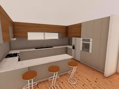 Modern U-Shaped Kitchen Interior Free 3D model