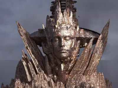 Ancient Sci-Fi mountain Alien Crimson Sculpture 3D model