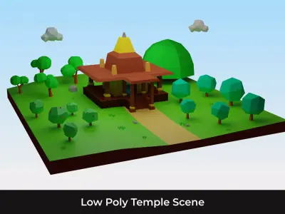Low Poly Temple Scene 3D Model Free low-poly 3D model