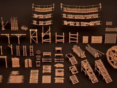 Stylized wood asset mega pack Low-poly 3D model