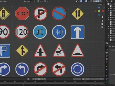 Road sign or Traffic sign 3D icon flat design collection no 1 Low-poly 3D model