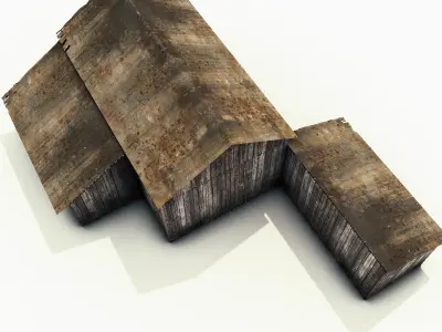 Barn model old with rusty roof Low-poly 3D model