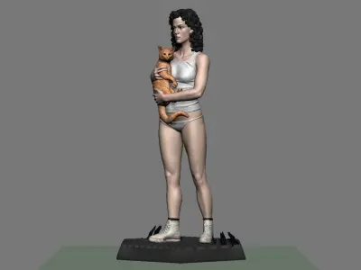 Ripley statue of woman holding cat 3D print model