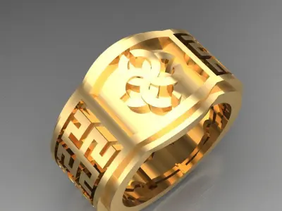 Light Gold Diamond Men Ring 2MR059 3D model