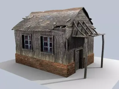 low poly damaged house Low-poly 3D model