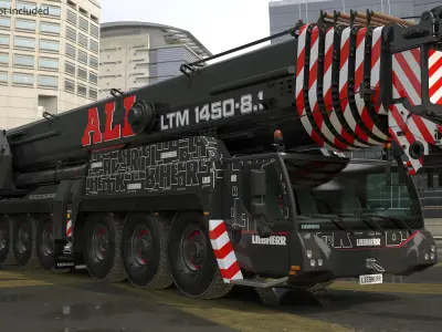  Liebherr Mobile Crane LTM 1450 81 Folded Black Rigged 