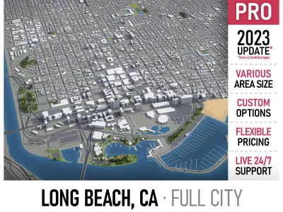 Long Beach - 3D City Model Low-poly 3D model