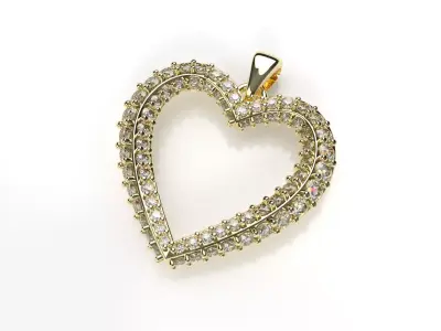 Double Row Pave Heart Pendant 3D Print Model 3D print model