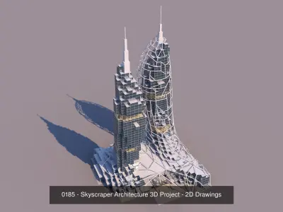 4 Voxel Skyscrapers - Architecture 3D Projects - 2D Drawings 3D Model Pack